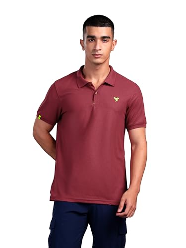 Image of TECHNOSPORT Men's Polyester Slim Fit Self-Design Short Sleeve Polo Matpiq T-Shirt with Anti Microbial, Techno Dry for Regular and Casual Use