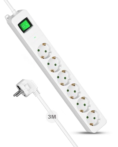 6 Fach Steckdosenleiste &Uuml;berspannungsschutz, Mehrfachstecker Mit Schalter 3 M, &Uuml;berspannungsschutz Steckdose Mit Schalter 1050J, Mehrfachsteckdose F&uuml;r Zuhause, Wohnzimmer, K&uuml;chentisch (3680W, 16A)