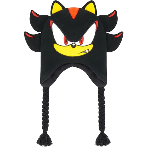 Shadow The Hedgehog Beanie Hat Sonic The Hedgehog Peruvian Winter Knit Cap with 3D Ears and Tassels Black One Size