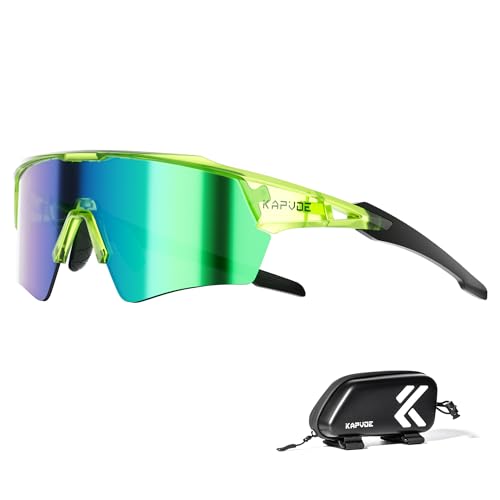 KAPVOE Gafas de Ciclismo Hombre Gafas de Sol Deportivas Mujer Gafas MTB Protección UV400 Gafas Bicicleta Montaña con TR90 Marco Gafas Bici Gafas de Sol Ciclismo Ciclista Gafas BTT Running Verde