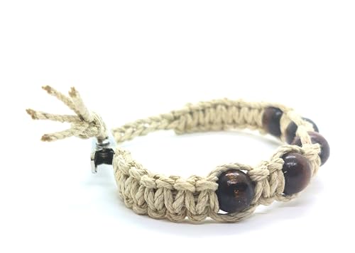 Pulsera de cáñamo con cuentas de madera marrón ajustable con broche de cocodrilo 4