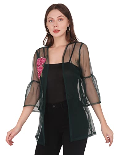 Image of UNFAKENOW Women Floral Embroidered Pearl Embellished Net Shrug