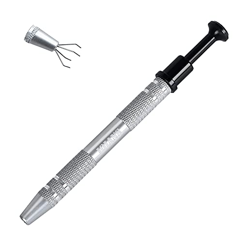 IQIANS Diamond Holder Terp Pearl Cotton Claw Grabber Tool Stainless Steel 4 Prongs Pick up Tool Grabber Gem Tweezers for Jewelry Making Accessory, IC Chip, Electronic Components, Nails Clamping Silver