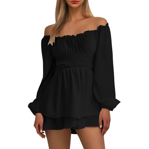 Robe combinaisons short à volants femme chic col rond dos nu