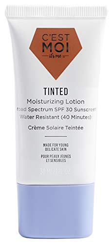 C'est Moi Tinted Moisturizing Lotion SPF 30 | Gentle, Hydrating Formula Provides Broad Spectrum SPF Protection with Sheer, Buildable Coverage, Fragrance-Free, Hypoallergenic | Cocoa, 1.0 Fl Oz