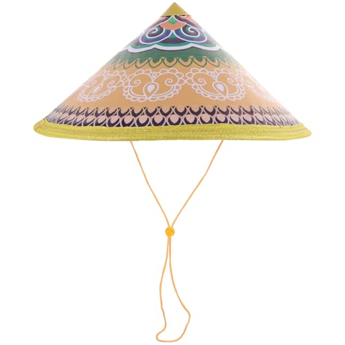 POPETPOP Sombrero Cono Trenzado de Bambú para Niños, Talla Mediana, Protección Solar Natural, Cuerda para Barbilla, Accesorios para Disfraces de Danza Oriental y Actuaciones Escénicas,