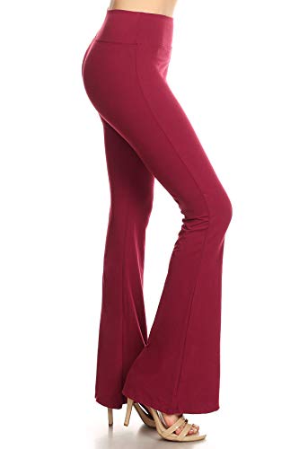 Leggings Depot Women's Wide Leg Palazzo Pants for Casual, Work, Lounge (Burgundy, Medium)