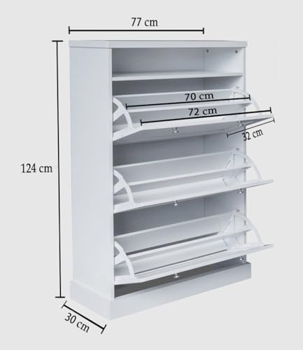 Image of 3-Door Engineered Wood Shoe Rack, 6-Tier Wooden Shoe Rack for Entryway, Shoe Storage Cabinet with Doors Adjustable Shelves, Wooden Shoes Rack Organizer (White, 6 - Tier)