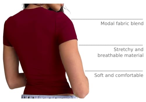 Image of Dwnval Womens Classic Short Sleeve Summer TOS Crew Neck Slim Fit Crop T Shirt