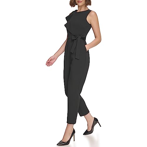 Image of Jessica Howard Women's Rosette Bodice Sleeveless Crew Neck Crepe Jumpsuit