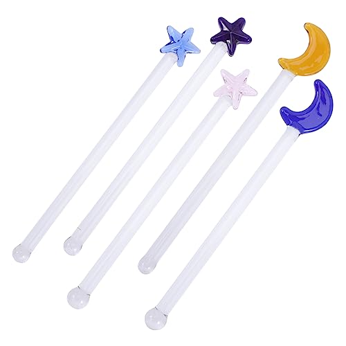 Cabilock 5Pcs Decorative Glass Cocktail Mixing Sticks Reusable Beverage Stirring Rods for Parties Juice and Cocktails Easy to Clean