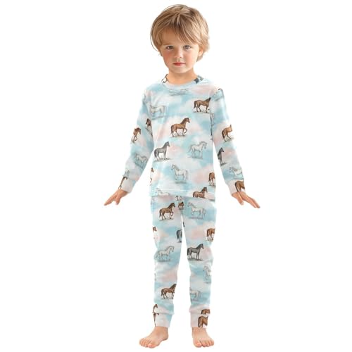 Pajama Sets Long Sleeve Horses Running on Clouds Soft Comfy Sleepwear 2 Piece PJS 3-8T2