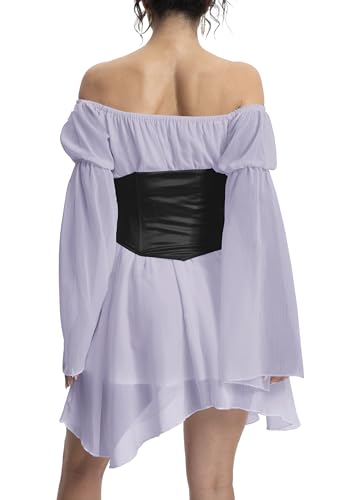 Image of Womens Corset Dress Off Shoulder Bell Sleeve Casual Party Pirate Fairy Dress Set