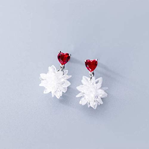 Boucles d'oreilles d'amour rouge S925 en cristal de glace style coréen