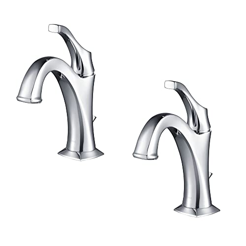 KRAUS KBF-1201CH Arlo Single Handle Basin Bathroom Faucet with Lift Rod Drain and Deck Plate, Chrome (2-Pack)