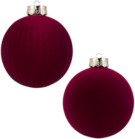 Velvet Christmas Balls Large Hanging Shatterproof Flocked Christmas Tree Ornaments for Xmas Tree Hanging, Holiday Wedding Party Decorations, Gifts and Home Decorations (Burgundy, 6