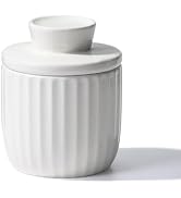 French Butter Dish, Ceramic Butter Keeper with Water Line for Fresh Spreadable Butter, Cracked Gl...