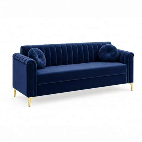 Image of FURNY Dorino 3 Seater Fabric Sofa Set (Dark Blue) Premium Velvet Finish Durable & Comfortable Ideal for Living Room