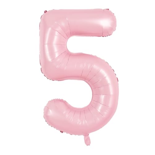 Image of TONIFUL 40 Inch Pastel Pink Number Balloon Balloon Big Pink Digital Balloon for Girl's Birthday Party Wedding Bridal Shower Engagement Anniversary Photo Shoot Supplies(Number 5)