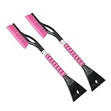 OUSHASAA 27' Snow Brush and Ice Scrapers for Car Windshield 2 Pack, Scratch-Free Bristle Head PVC Snow Brush & Foam Grip Window Snow Scraper Snow Removal Tool with Aluminum Body for Truck, SUV, Pink