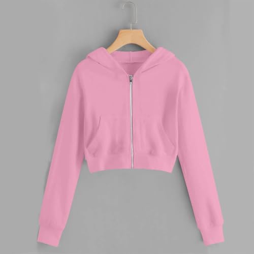 Girls Cropped Zip Up Hoodies Casual Hooded Crop Sweatshirts Long Sleeve Athletic Preppy Track Jacket with Pockets2