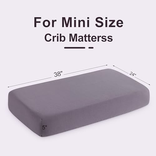 Image of NTBAY 2 Pack Muslin Cotton Mini Crib Sheets, Soft and Breathable Double Layer 24x38 Baby Crib Sheets for Mini Crib and Toddler Mattresses, Boys, Girls, Unisex, Greyish Purple, 24x38 Inches