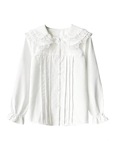 SOLY HUX Girl's Ruffle Long Sleeve Lace Top Button Down Blouse Shirts Fall Clothes