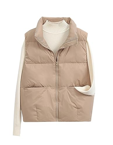 VIEWON Women's Casual Lightweight Padded Cropped Puffer Vest Sleeveless Zip Up Stand Collar Jacket Coat