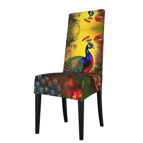 ZQYTGFDC Fundas para sillas de comedor con diseño de flores de pavo real, protectores de sillas para fiestas, protección de mascotas, ajuste universal, poliéster suave