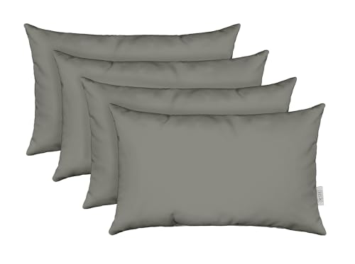 RSH DECOR: Sunbrella Lumbar Throw Pillows Set of 4 | 20" x 12" | Water and Fade-Resistant Performance Fabric | Outdoor Pillow Covers with Down-Alternative Inserts | Canvas Charcoal - Made in USA