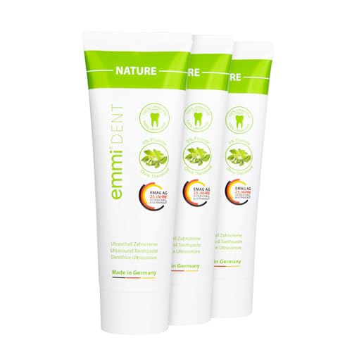 emmi-dent Ultraljud tandkräm "Nature" I perfekt för känsliga tänder och tandkött I Fri från mikroplast och nanomatmaterial I vegansk och glutenfri I 3 x 75 ml