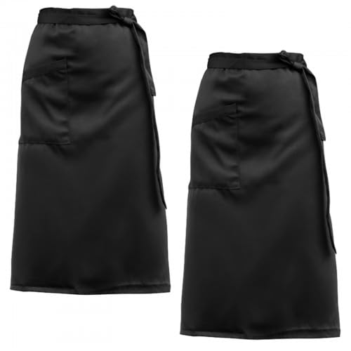Ehuihuan Halbe Kellnerschürze, 2 Stück Verstellbare Schürze, Vorbinder Schürze mit Tasche, Taillenschürze Schwarz für Männer Damen Herren Küche Restaurant Bistro Florist(68 * 70 cm)