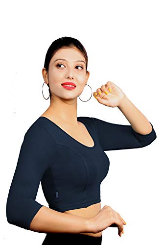 Image of Abhi Cotton Readymade Saree Blouse for Women- 3 /4 Sleeve, Round Neck, Regular-fit, Stretchable, Pull-on Style