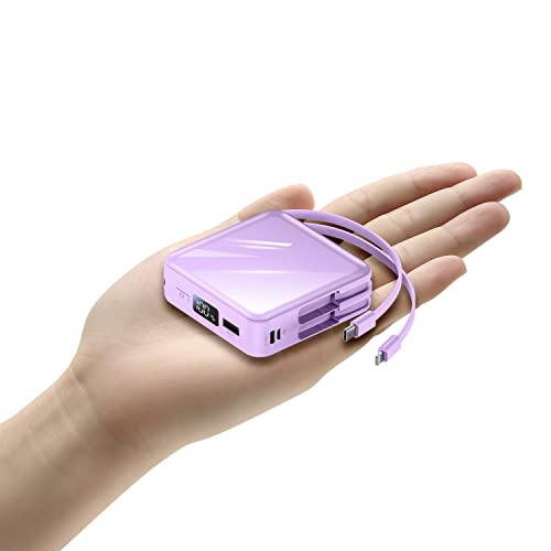 POWMYMTO 20000mAh Power Bank Portable Charger Battery Pack with Built-in USB-C and iOS Charging Cables Led Digital Display for iPhone 14 13 12 11, Samsung Galaxy, and More