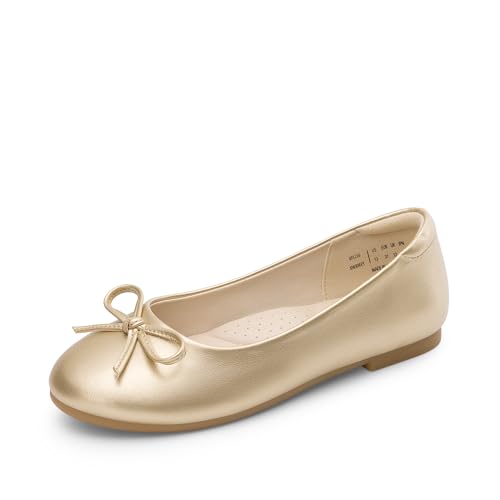 Dream Pairs Girls Dress Shoes Ballet Flats Slip-on Fashion Bow Flower Girl Shoes for Wedding, School, Party, Birthday 12 Little Kid Gold
