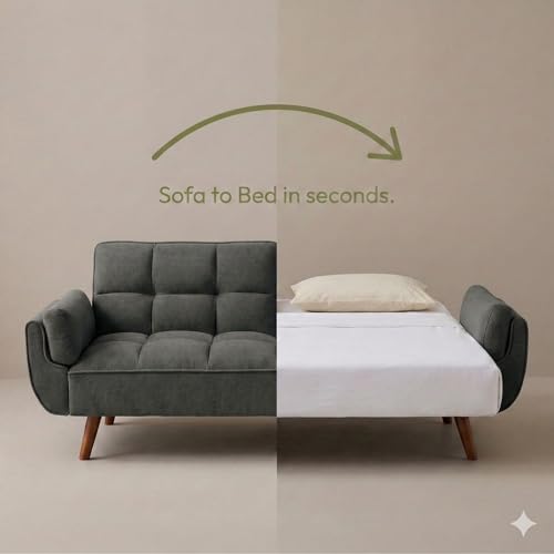 Image of Tarantino 3-Seater Convertible Sofa Cum Bed | Modern Tufted Upholstered Folding Sleeper Sofa for Living Room | High-Density Foam Comfort | Space Saving Couch Bed for Home (Charcoal Grey)