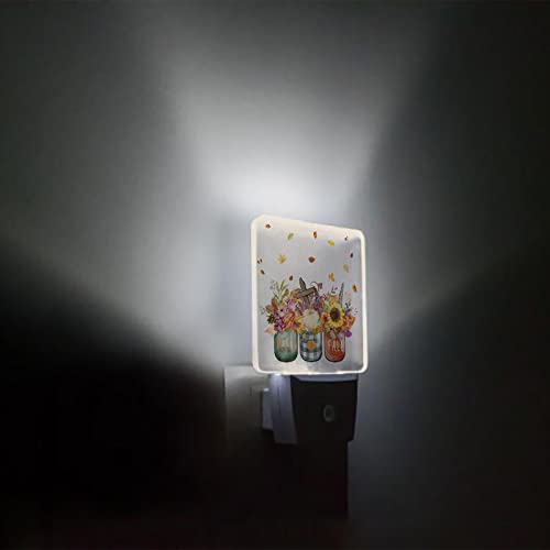 Image of Fall Vase Pumpkin Night Light Plug in LED Night Lamp Automatic Sensor Kids Night Lights,Thanksgiving Sunflower Floral Maple Leaves Autumn Night-Lights Plug into Wall for Bedroom Bath Kitchen Hallway