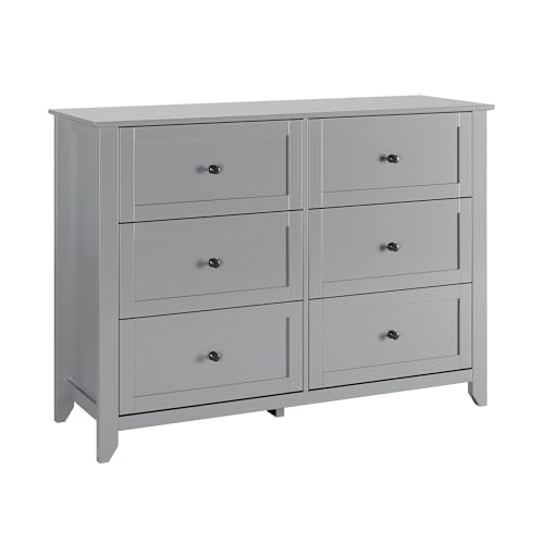 Image of GarveeHome Grey Dresser for Bedroom, 6 Chest of Drawer Dresser Nightstands, Modern Wood Storage Cabint TV Stand for Living Room, Closet Storage, Entryway, Hallway