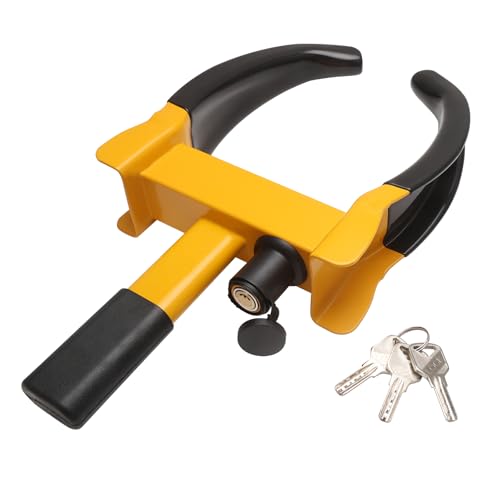 MaySpare Universal Wheel Lock Heavy Duty Tire Lock Automotive Anti-Theft Lock for Cars SUVs Motorcycles Golf Carts Bright Color for Deterrence with 3 Locks(Yellow-Black)