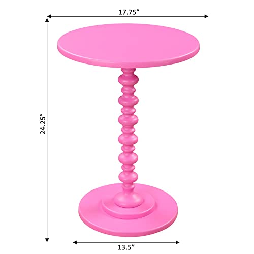 Image of Convenience Concepts Palm Beach Spindle Table 17.75 inch - Traditional Round End Table for Living Room, Turned Solid Wood Side Table, Classic Display Pedestal Table, Pink