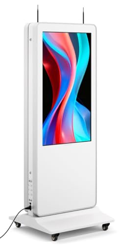 Displays2go 43" Double-Sided Interactive Touch Screen Kiosk with Android 11, 20pt IR Touch & HD LCD Displays – White (DF043TLWD)