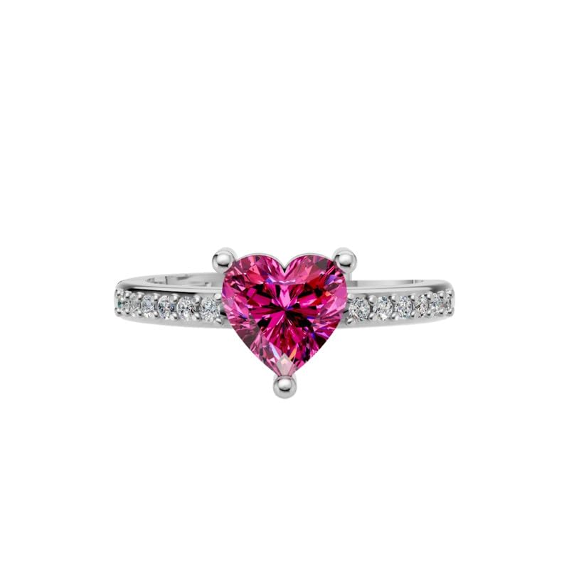 Image of Zarkan 925 Hallmark and Certified Silver Pink Blush Heart Ring | Adjustable | Rhodium plated | With Authenticity Certificate