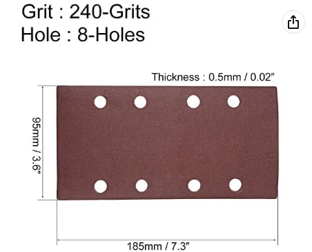 MACHSWON 240 Grit Sanding Sheet Sander Sandpaper Hook and Loop Pads 8 Hole 10pcs for 1/3 sander, Brown, 240Grits - Image 2
