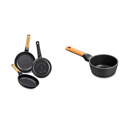 BRA Efficient Orange Set de 3 sartenes, Aluminio Fundido, aptas para Todo Tipo de cocinas,...