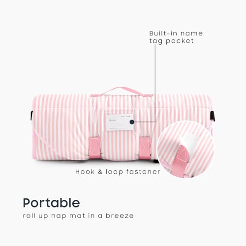 Image of Wake In Cloud - Cot Nap Mat with Pillow and Blanket, 100% Cotton Fabric, for Toddler Kids Boys Girls Ages 3 Plus in Daycare Kindergarten Preschool, Ticking Stripes
