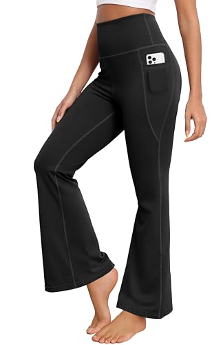 GRECERELLE Pantalones de pierna ancha para mujer, pantalones de yoga elásticos de cintura alta con bolsillos laterales, opacos, control de abdomen, pantalones de trabajo, correr, caminar, para mujer