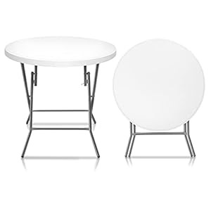 VINGLI 32″ Round Folding Commercial Banquet Table, Portable Plastic Coffee Card Dining Table for Kitchen or Outdoor Party Wedding Event,White