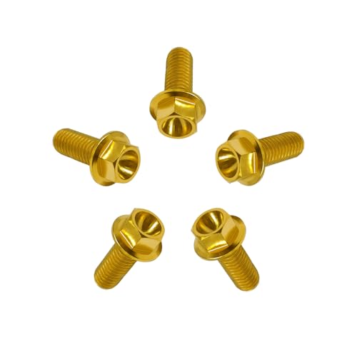 Image of RISON Titanium Flanged Hex Head Bolt M6x1.0x19mm 6AL4V Aerospace Grade 5 Gold Titanium Bolts for Motorcycle Car Modification Pack of 5