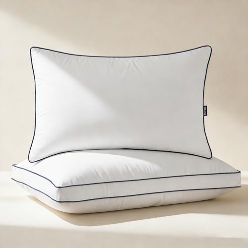 DOWNCOOL Goose Down Bed Pillows Queen Size Set of 2, Pillow Soft Support for Side, Back or Stomach...