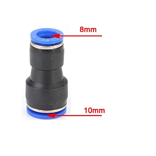 YZM Pneumatic Push to Connect Tube 10mm Tube OD x 8mm Tube OD, Reducing Union Straight?10 pcs.
